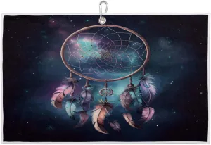 Starry Night Dreamcatcher Golf Towel with Heavy Duty Carabiner Clip Quick Dry Ultra Absorbent Club Ball Cleaning Towel Golf Accessories for Men Women
