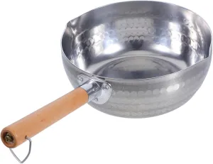 STOBAZA Japanese Flat Bottom Pan Aluminum Camping Pot Skillet with Wooden Handle V-shaped Spouts Stove Cooking Versatile