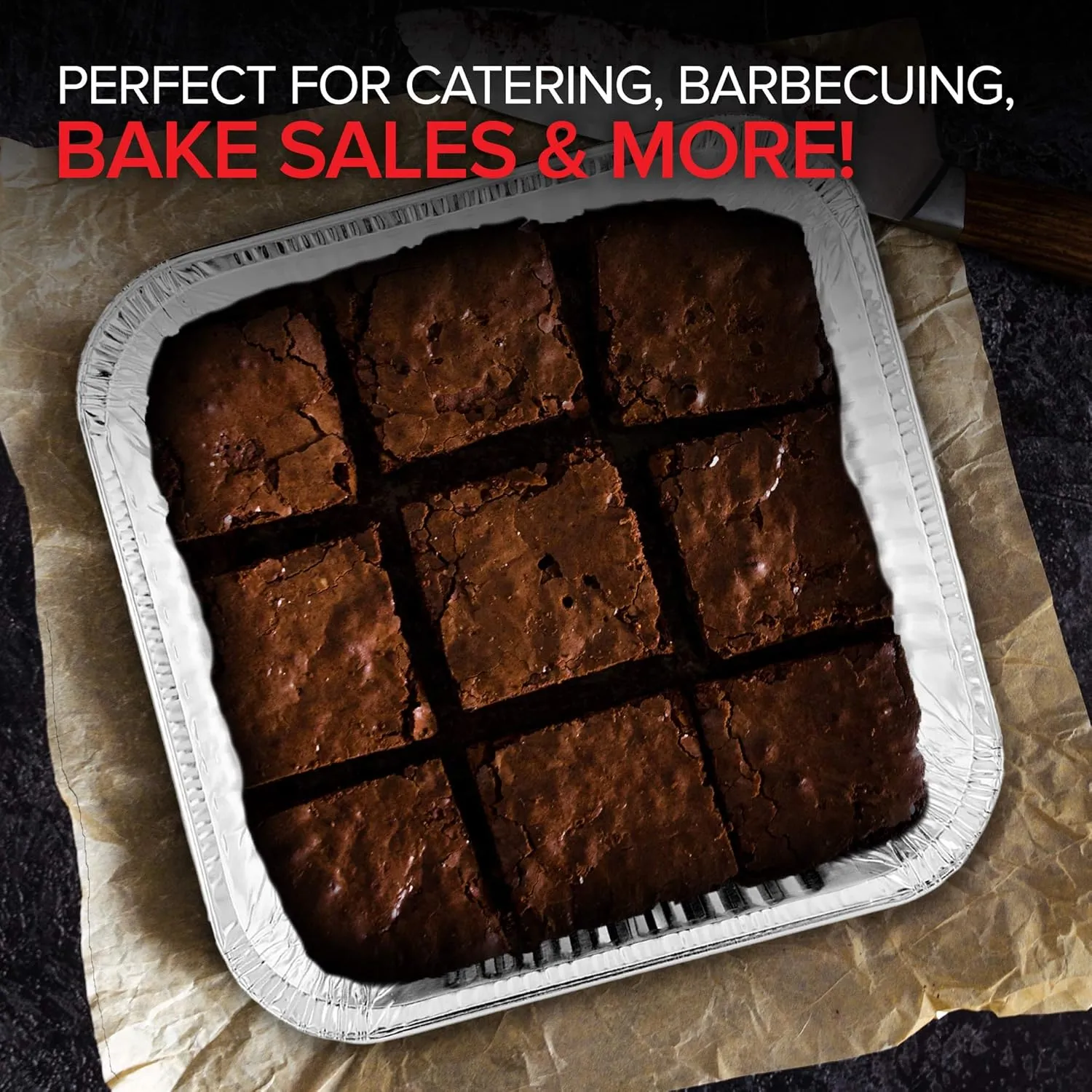 Stock Your Home 8" Square Cake Pans (50 Pack) - Disposable & Recyclable - Aluminum Baking Pans with Lids