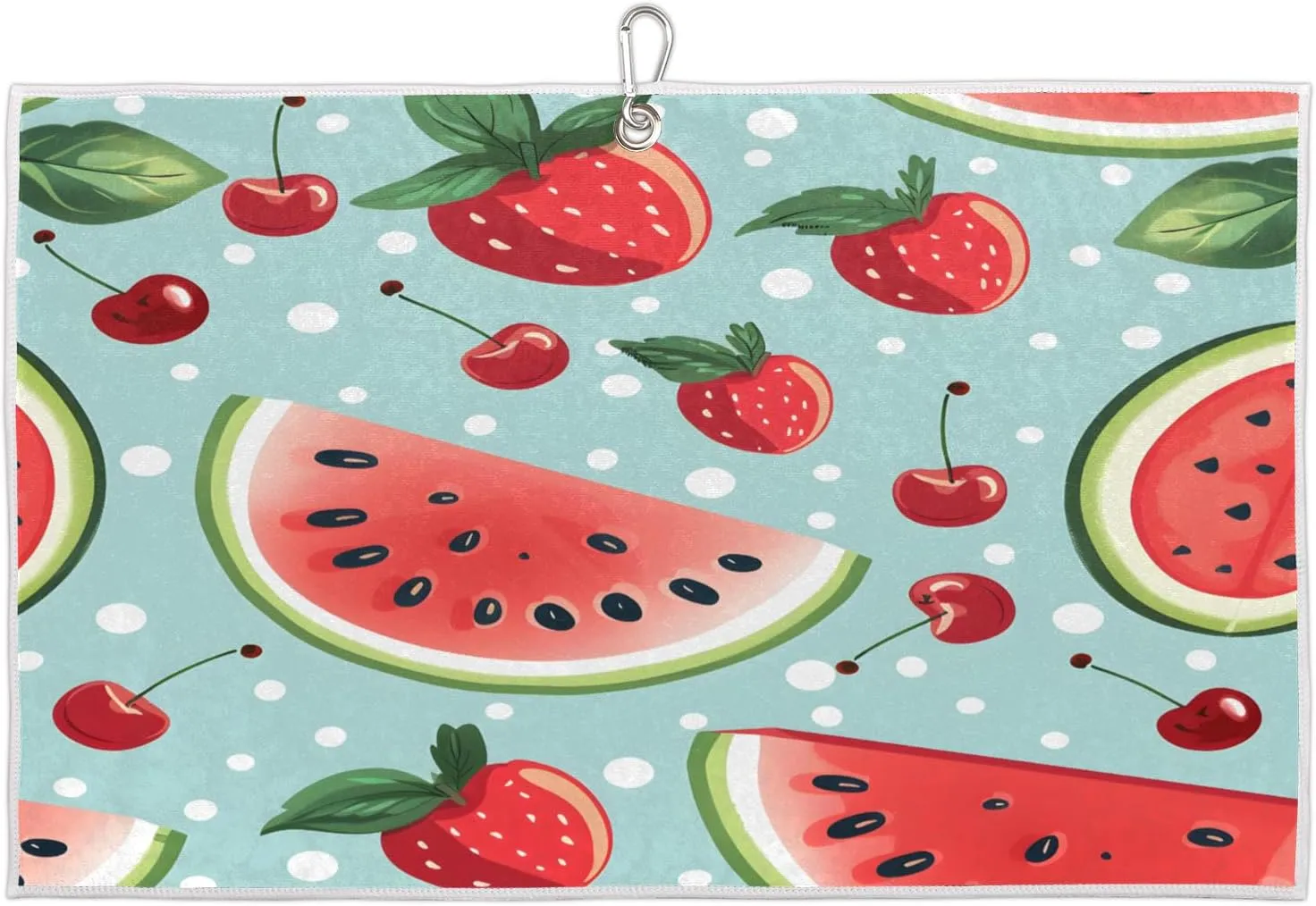 Strawberry Cherry Watermelon Golf Towel with Heavy Duty Carabiner Ultra Absorbent Quick Dry Perfect for Cleaning Clubs Balls Gear Essential Golf Accessory for Men Women Kids
