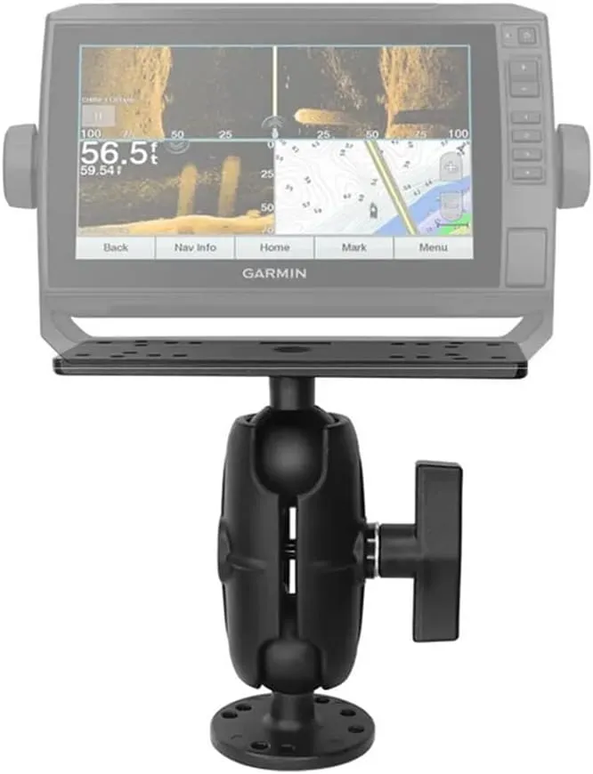 Strg Fish Finder Mount with C Size 1.5" Ball Rectangle Plate and Round Base, 3.75" Long Arm Marine Electronic Mount for Kayak Boat Compatible with Garmin, Lowrance, Humminbird Fish Finders and More