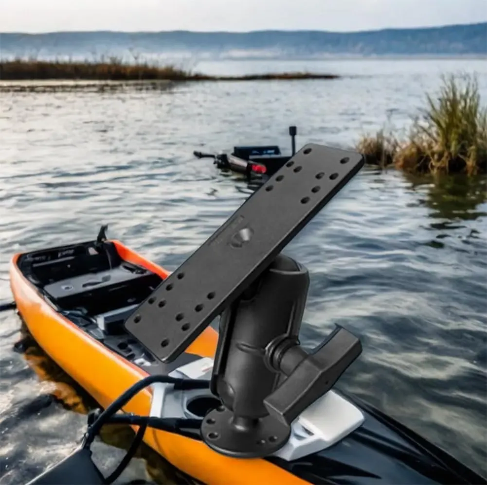 Strg Fish Finder Mount with C Size 1.5" Ball Rectangle Plate and Round Base, 3.75" Long Arm Marine Electronic Mount for Kayak Boat Compatible with Garmin, Lowrance, Humminbird Fish Finders and More