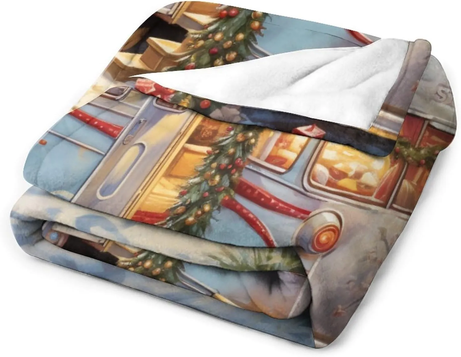 Summer Throw Blanket Camping Trailer Beach Holiday Christmas Print Flannel Cozy Warm Plush Lightweight Throw Blanket Camper Vintage Wood Blanket 40"x50" for Bed Couch Car for Adults And Children