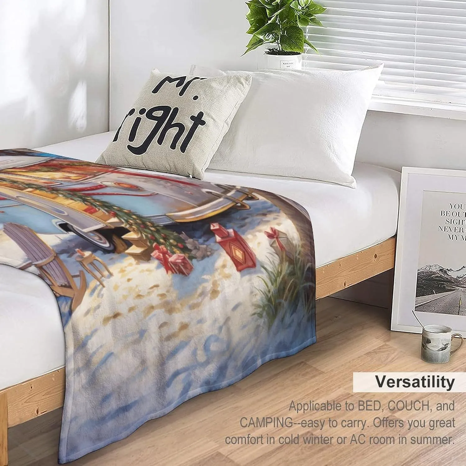 Summer Throw Blanket Camping Trailer Beach Holiday Christmas Print Flannel Cozy Warm Plush Lightweight Throw Blanket Camper Vintage Wood Blanket 40"x50" for Bed Couch Car for Adults And Children