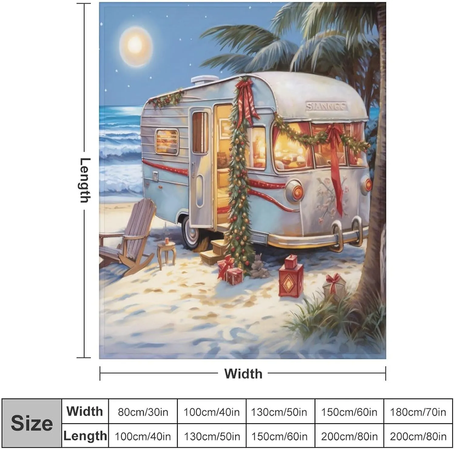Summer Throw Blanket Camping Trailer Beach Holiday Christmas Print Flannel Cozy Warm Plush Lightweight Throw Blanket Camper Vintage Wood Blanket 40"x50" for Bed Couch Car for Adults And Children