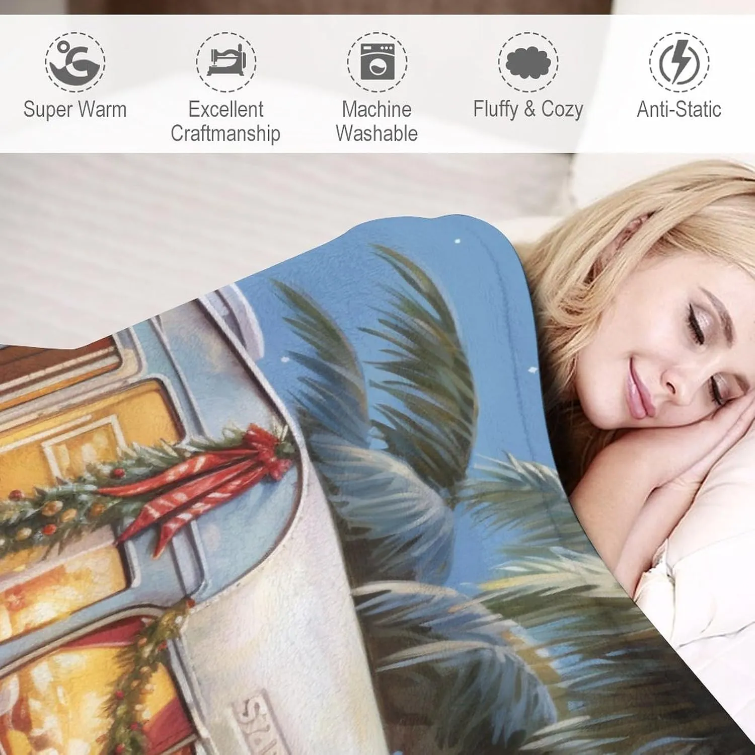 Summer Throw Blanket Camping Trailer Beach Holiday Christmas Print Flannel Cozy Warm Plush Lightweight Throw Blanket Camper Vintage Wood Blanket 40"x50" for Bed Couch Car for Adults And Children