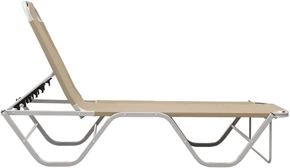 Sun Lounger Aluminum and Textilene CreamLuxury Sun Loungers with Adjustable Backrest and Cushioned Seat