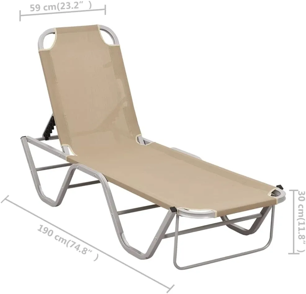 Sun Lounger Aluminum and Textilene CreamLuxury Sun Loungers with Adjustable Backrest and Cushioned Seat