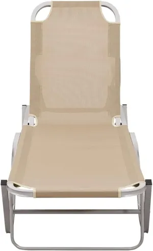 Sun Lounger Aluminum and Textilene CreamLuxury Sun Loungers with Adjustable Backrest and Cushioned Seat
