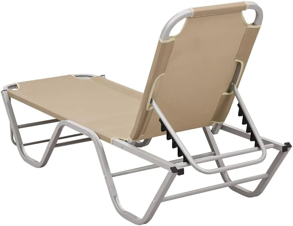 Sun Lounger Aluminum and Textilene CreamLuxury Sun Loungers with Adjustable Backrest and Cushioned Seat