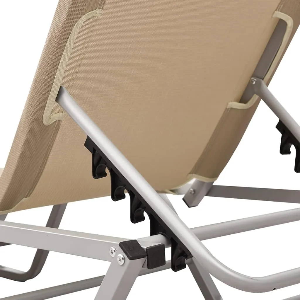 Sun Lounger Aluminum and Textilene CreamLuxury Sun Loungers with Adjustable Backrest and Cushioned Seat