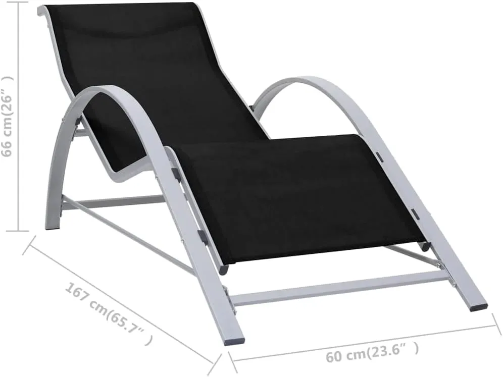 Sunlounger Textilene and Aluminum Blackrecliner Camping Chairs Tanning Chair Patio Suitable for Garden Courtyard