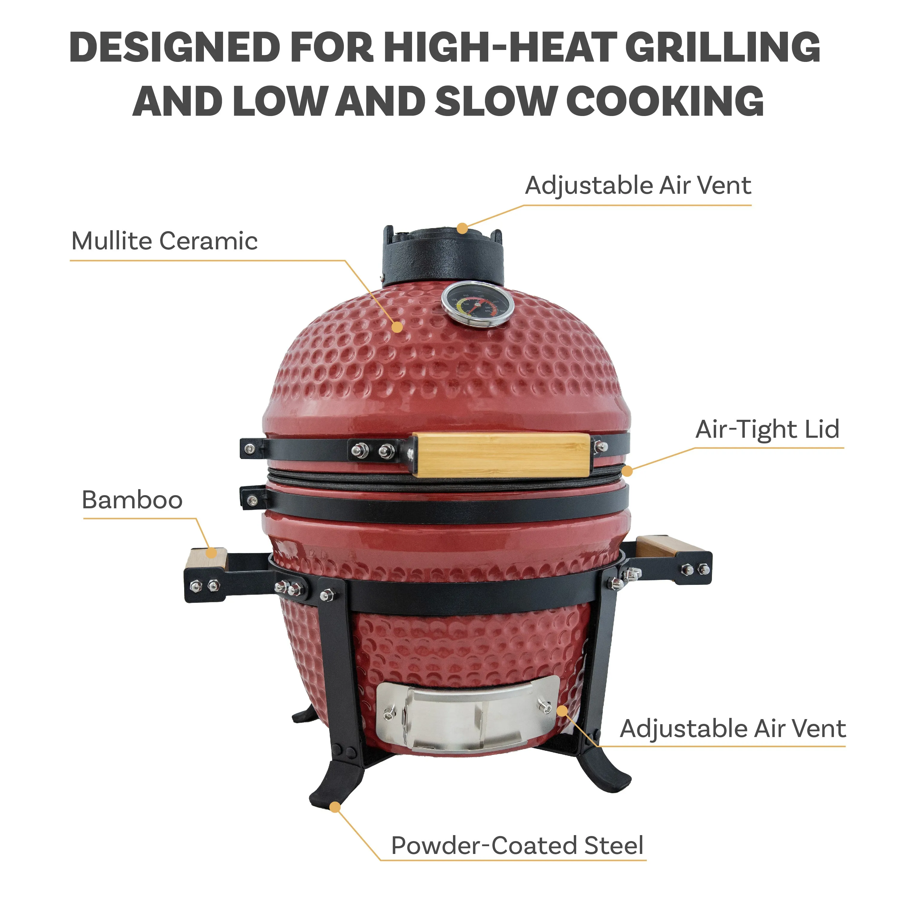 Sunnydaze Tabletop Ceramic Egg Kamado Charcoal Grill and Smoker with Stand