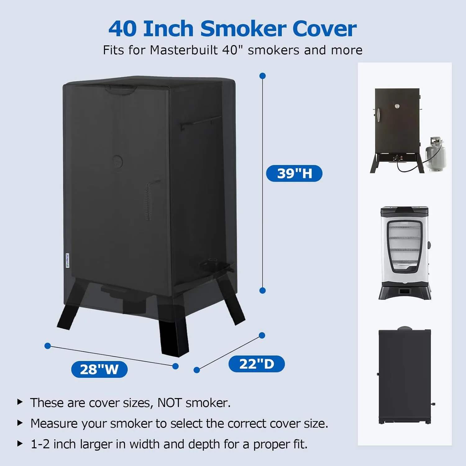 SunPatio 40 inch Electric Smoker Cover Compatible for Masterbuilt Smoker, Heavy Duty Waterproof Outdoor Smoker Grill Cover, 28" W x 22" D x 39" H, Black