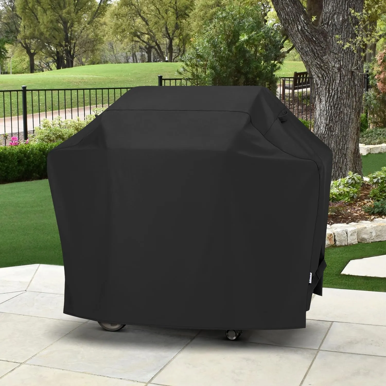 SunPatio BBQ Grill Cover 70 Inch, Outdoor Heavy Duty Waterproof Barbecue Gas Grill Cover, Fade Resistant, All Weather Protection Compatible for Weber Charbroil Kenmore Brinkmann and More, Black