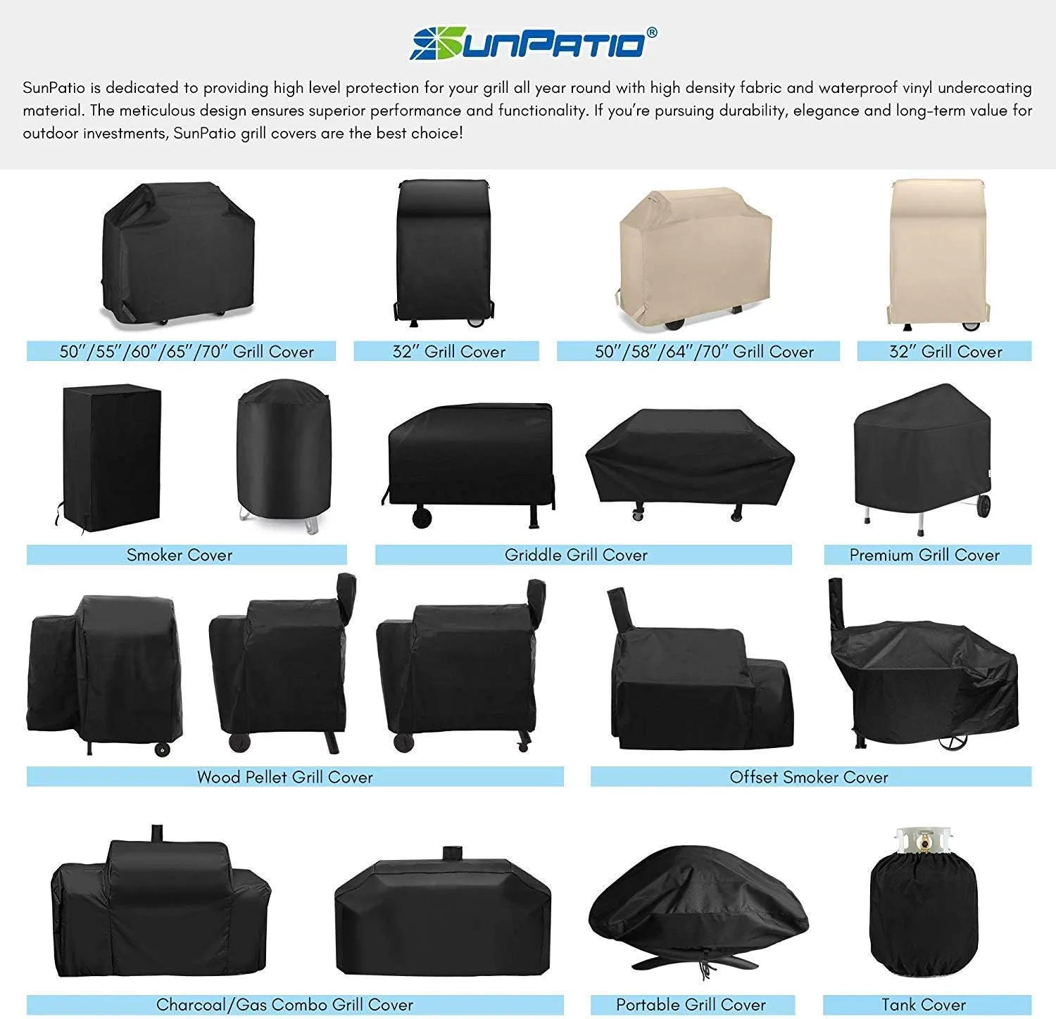 SunPatio BBQ Grill Cover 70 Inch, Outdoor Heavy Duty Waterproof Barbecue Gas Grill Cover, Fade Resistant, All Weather Protection Compatible for Weber Charbroil Kenmore Brinkmann and More, Black