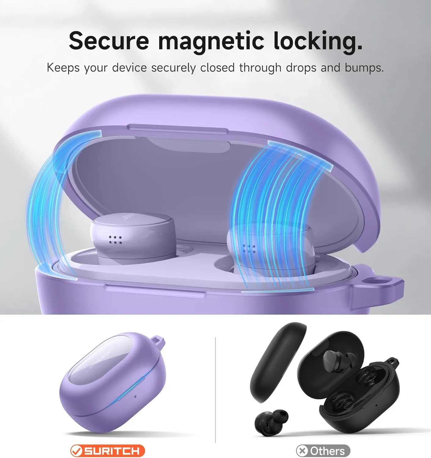 SURITCH Magnetic Cases for Bose New QuietComfort Earbuds (2024) Case Cover, Rugged Shockproof Protective Cover for Bose QuietComfort Earbuds with Magnetic Lok & Carabiner & Cleaning Kit, Purple