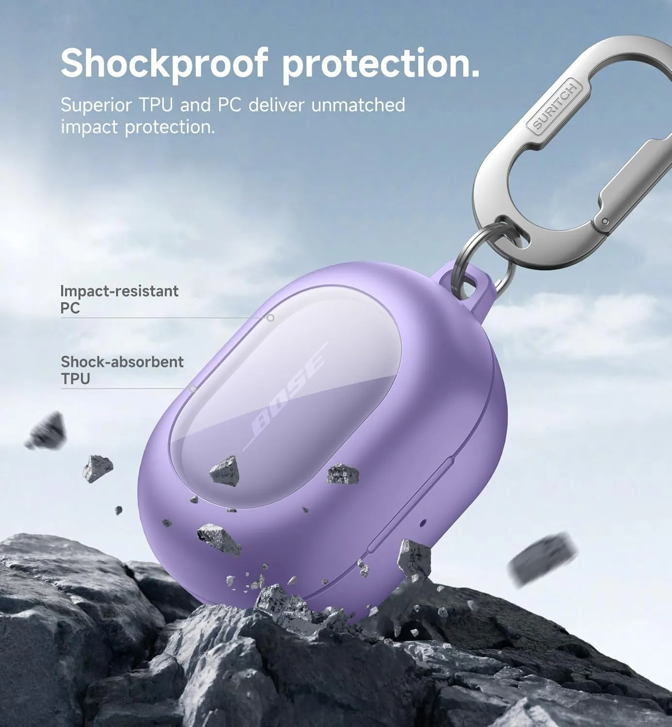 SURITCH Magnetic Cases for Bose New QuietComfort Earbuds (2024) Case Cover, Rugged Shockproof Protective Cover for Bose QuietComfort Earbuds with Magnetic Lok & Carabiner & Cleaning Kit, Purple