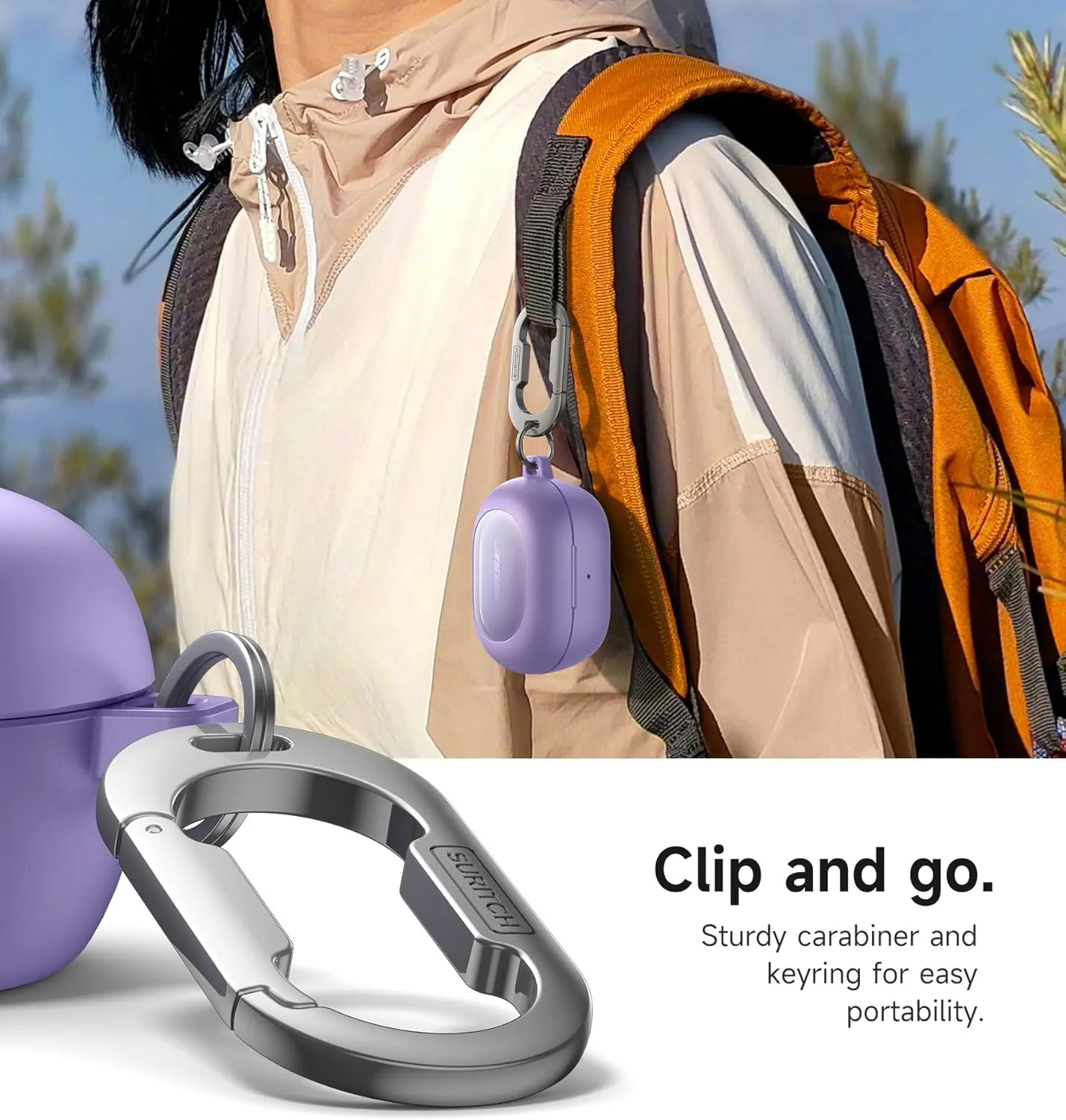 SURITCH Magnetic Cases for Bose New QuietComfort Earbuds (2024) Case Cover, Rugged Shockproof Protective Cover for Bose QuietComfort Earbuds with Magnetic Lok & Carabiner & Cleaning Kit, Purple