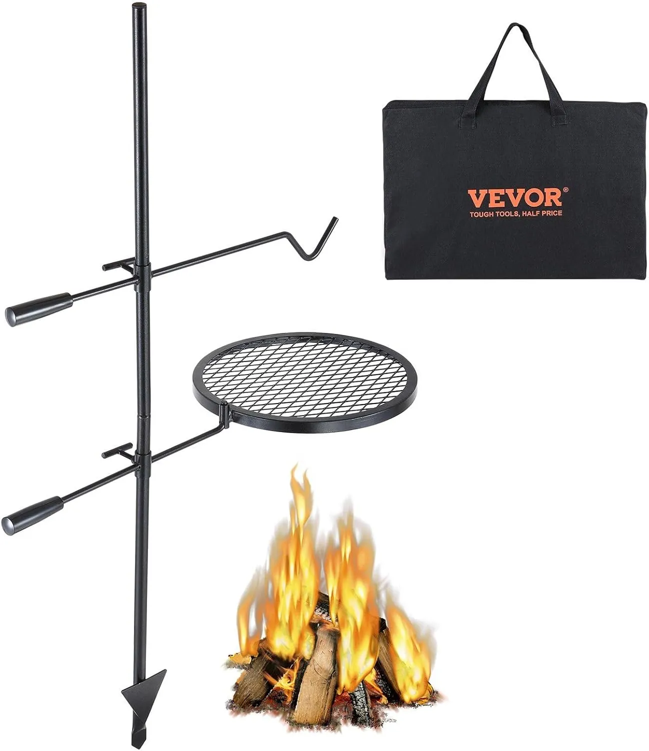 Swivel Campfire Grill, Fire Pit Grill Grate over Fire Pits, Heavy Duty Steel Grill Grates, 360° Adjustable Open Fire Outdoor Cooking Equipment, Portable Camp Fire Racks for Camping Outdoor BBQ