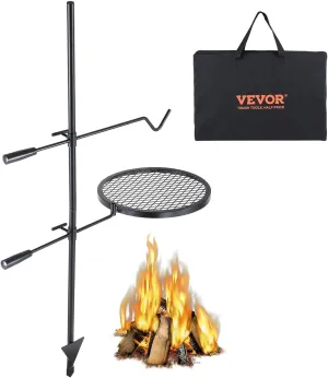 Swivel Campfire Grill, Fire Pit Grill Grate over Fire Pits, Heavy Duty Steel Grill Grates, 360° Adjustable Open Fire Outdoor Cooking Equipment, Portable Camp Fire Racks for Camping Outdoor BBQ