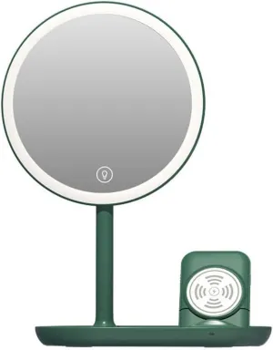 Table Desk Vanity Makeup Mirror Desktop Makeup Mirror with Light, Smart Dimming, Make-up Beauty Mirror, Wireless Charging Desktop Vanity Mirror Portable Small Cosmetic M (A 23*17.3*33.5cm)