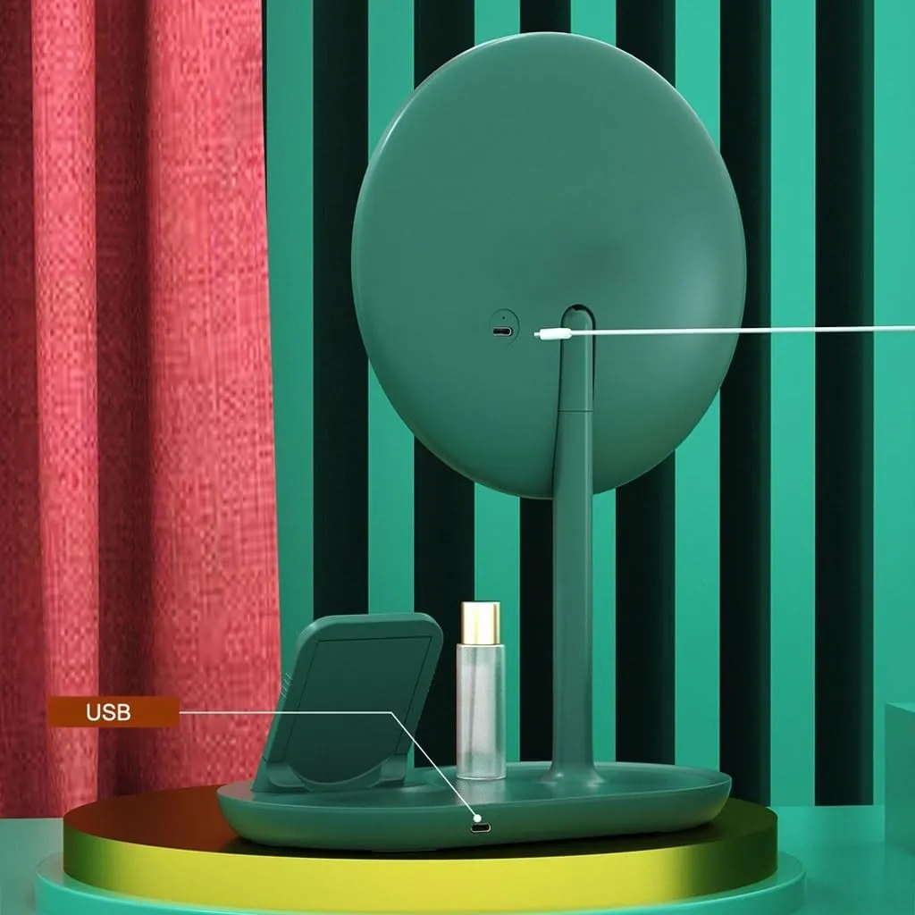 Table Desk Vanity Makeup Mirror Desktop Makeup Mirror with Light, Smart Dimming, Make-up Beauty Mirror, Wireless Charging Desktop Vanity Mirror Portable Small Cosmetic M (A 23*17.3*33.5cm)