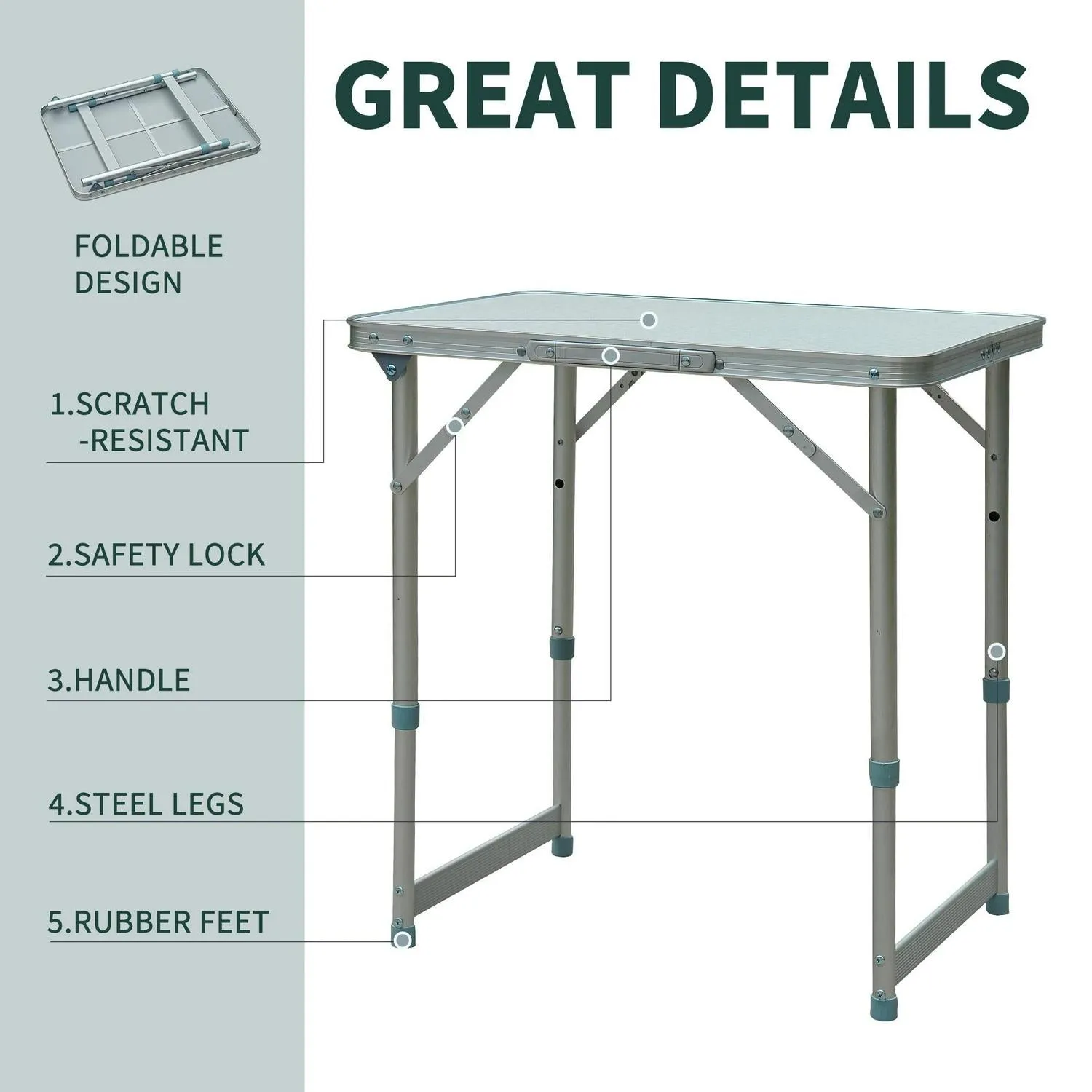 Table-Silver Reduced Excellent customer service Foldable Outsunny Patio Picnic