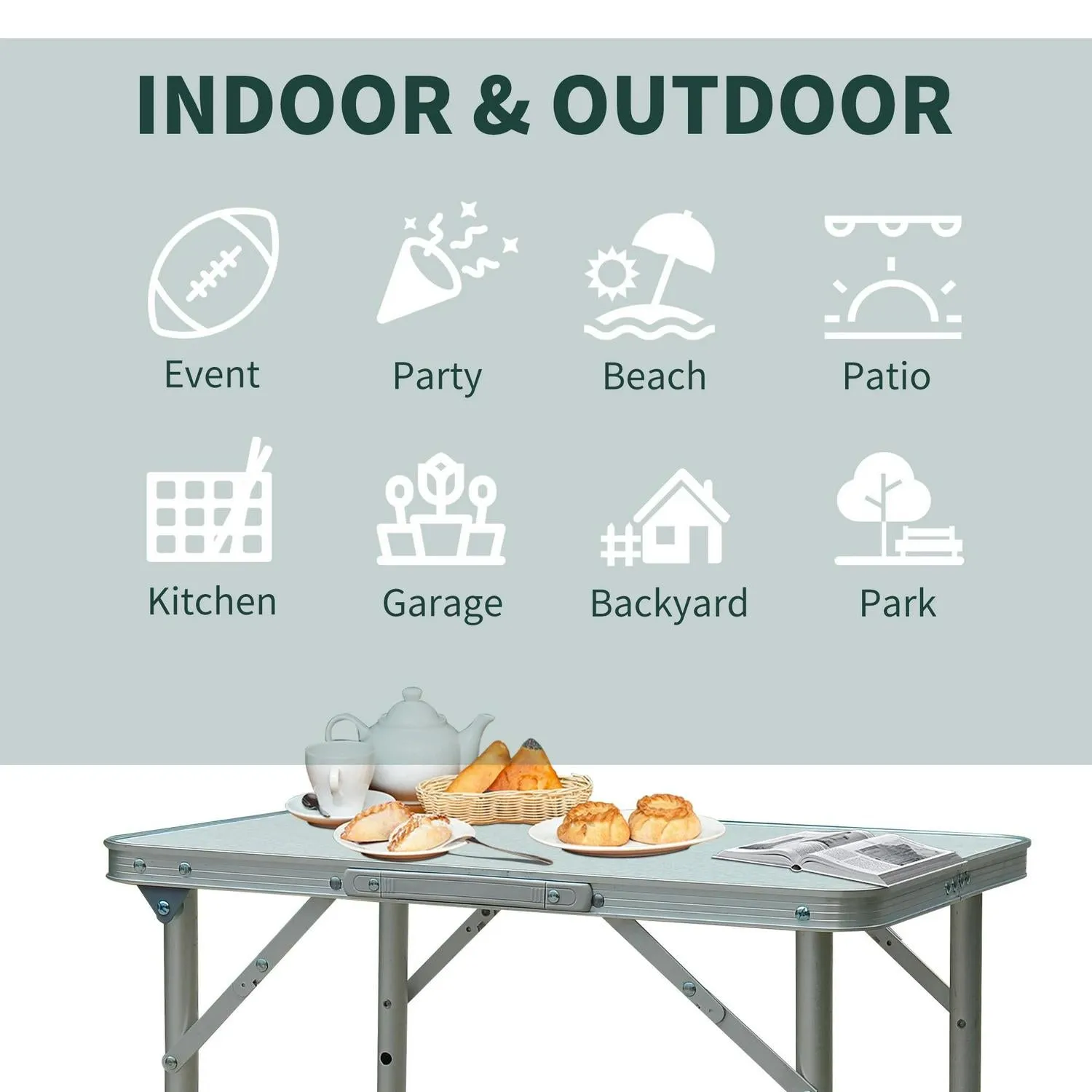 Table-Silver Reduced Excellent customer service Foldable Outsunny Patio Picnic