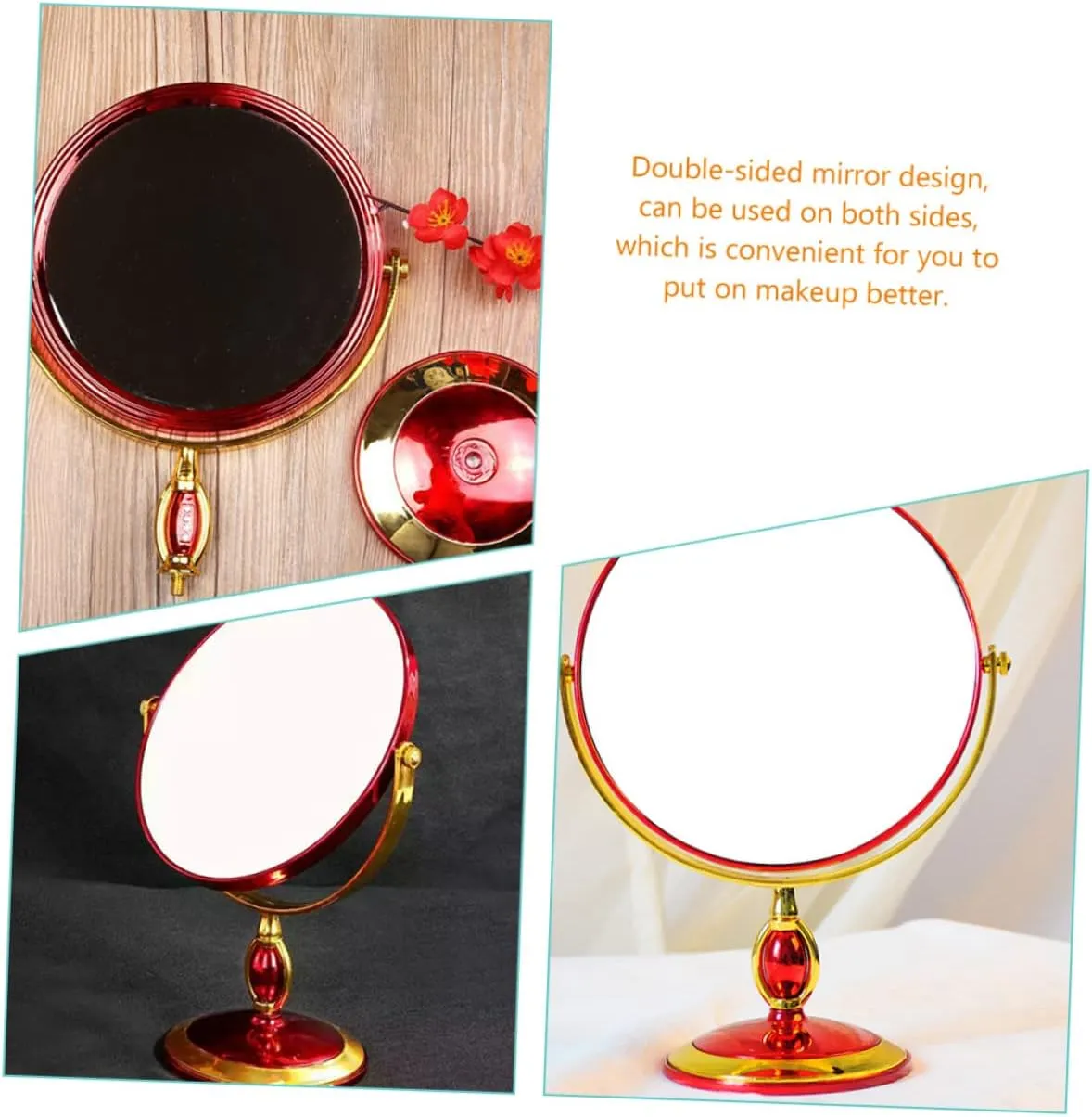 Tall Round Mirror Lights 620g Double-Sided Makeup Mirror for Women Girl