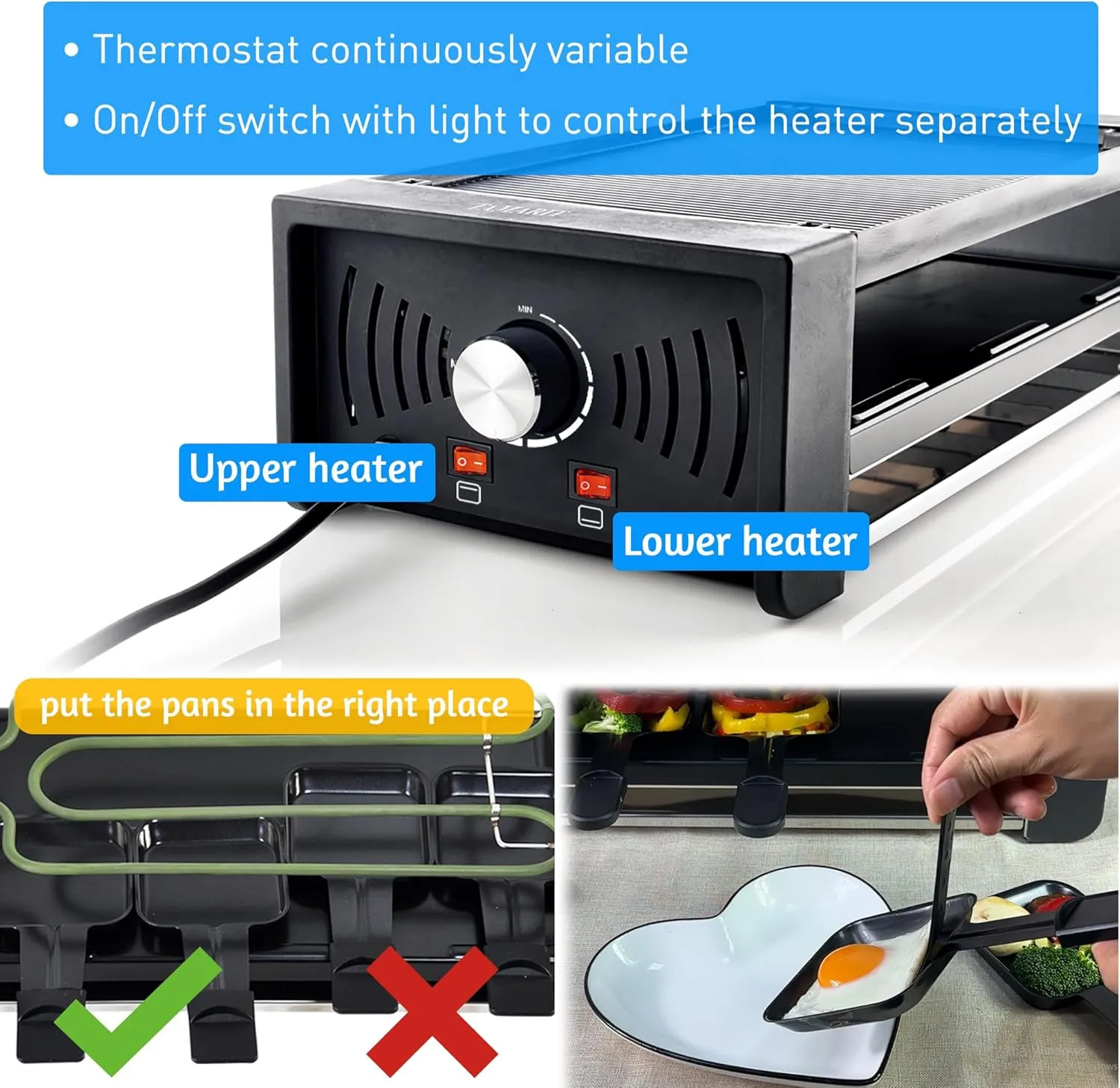 TAMARIT Raclette Party Grill Portable Indoor Electric Korean BBQ Grill 2 in 1 Raclette Table Grill with Ceramic Nonstick Coating Grill Plate 4 Pizza Pans 8 Cheese Trays Upper & Lower Heater,PFAS-No