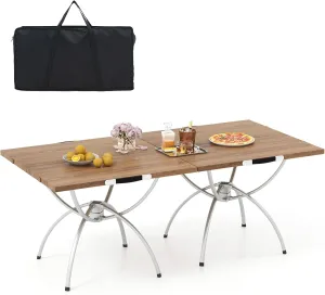 Tangkula 24"x24" Folding Camping Table Set of 2, Extendable Lightweight Camp Table with Wood-Grain Tabletop, Aluminum Frame, Carrying Bag, Portable Outdoor Beach Table for Hiking, Fishing, BBQ, Party