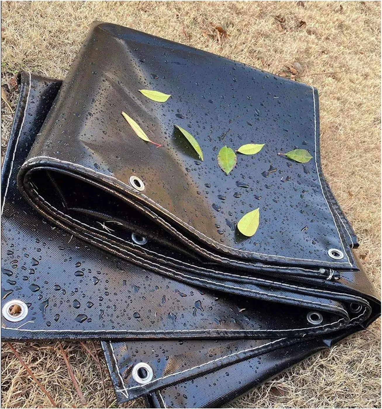 Tarpaulin Camping Tent Tarp Awning Groundsheet Ground Sheet Shelter Waterproof Heavy Duty PVC 450g/㎡ for Pavilion Truck Balcony Swimming Pool, 1.8x2m, Black
