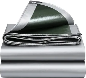 Tarps Heavy Duty Waterproof 10×12FT, 16 Mil Tarpaulin with Grommets and Reinforced Edges, Tear & Fade Resistant, UV Blocking, Poly Tarpsfor Outdoors Cover, Camping, Tent, Boat (Slive/Loden)