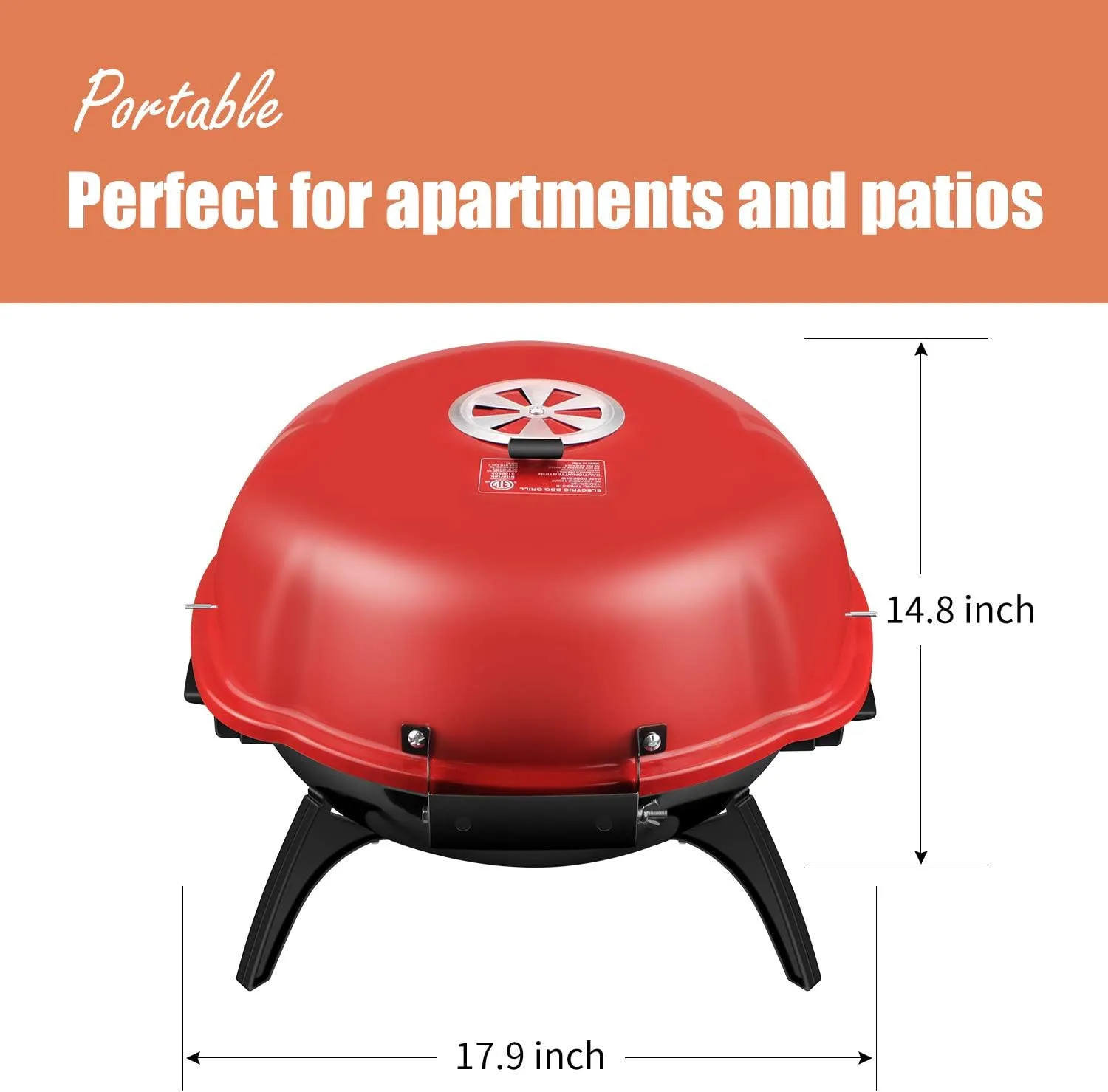 Techwood 1600W Indoor Outdoor Electric Grill, Electric BBQ Grill, Portable Removable Grill (Red, Tabletop grill)