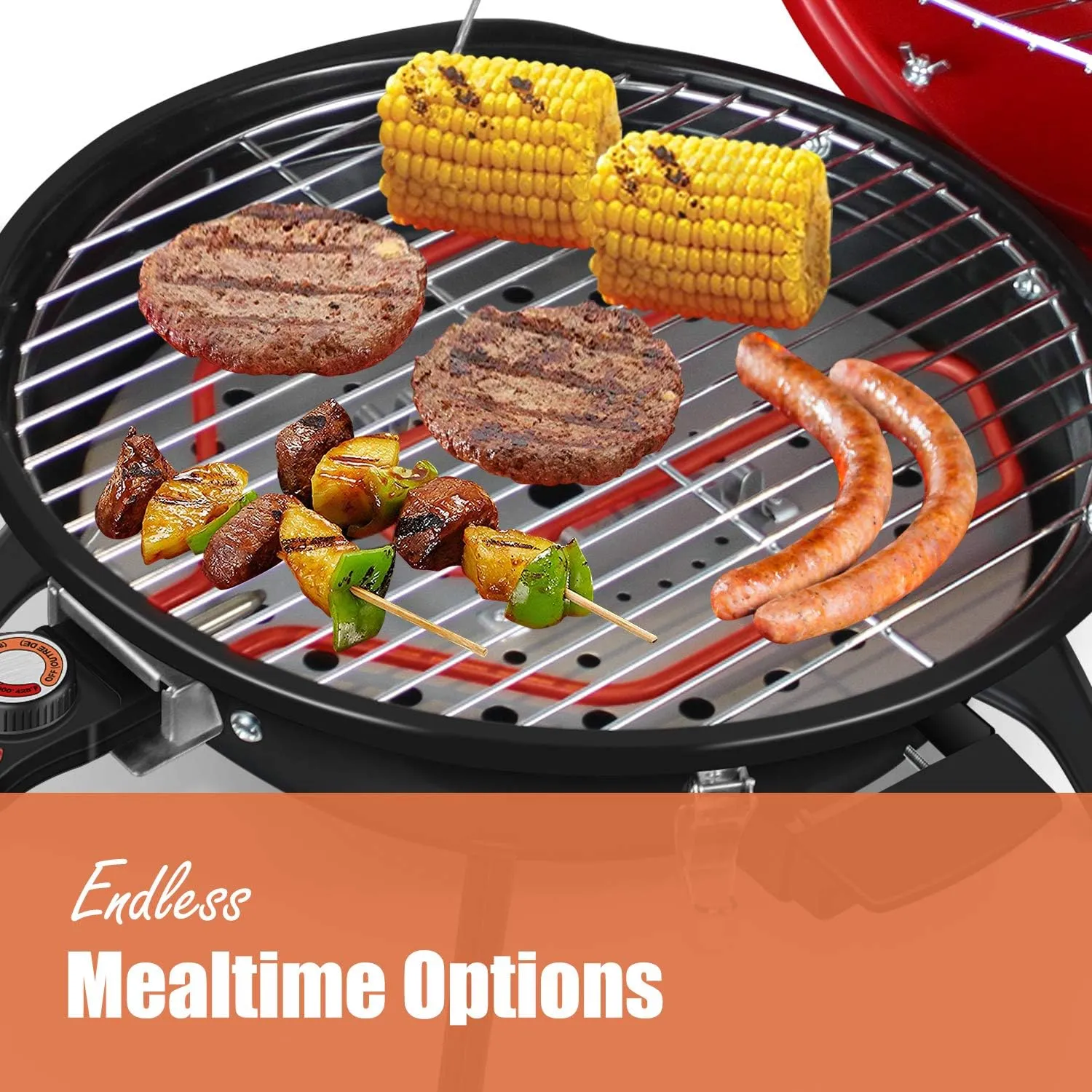 Techwood 1600W Indoor Outdoor Electric Grill, Electric BBQ Grill, Portable Removable Grill (Red, Tabletop grill)