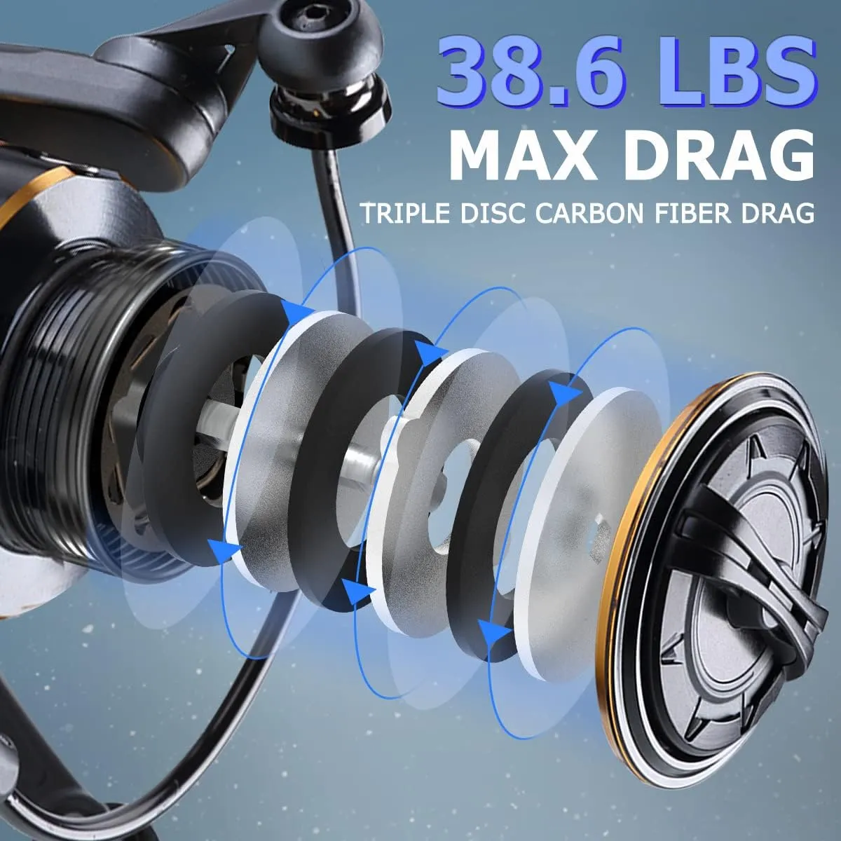 Tempo Spinning Reel, 9 1 BB Smooth Fishing Reels, Max Drag up to 38.6 LBs, with Harder GV Rotor, Ultralight Spinning Reels, Braid Ready Spool