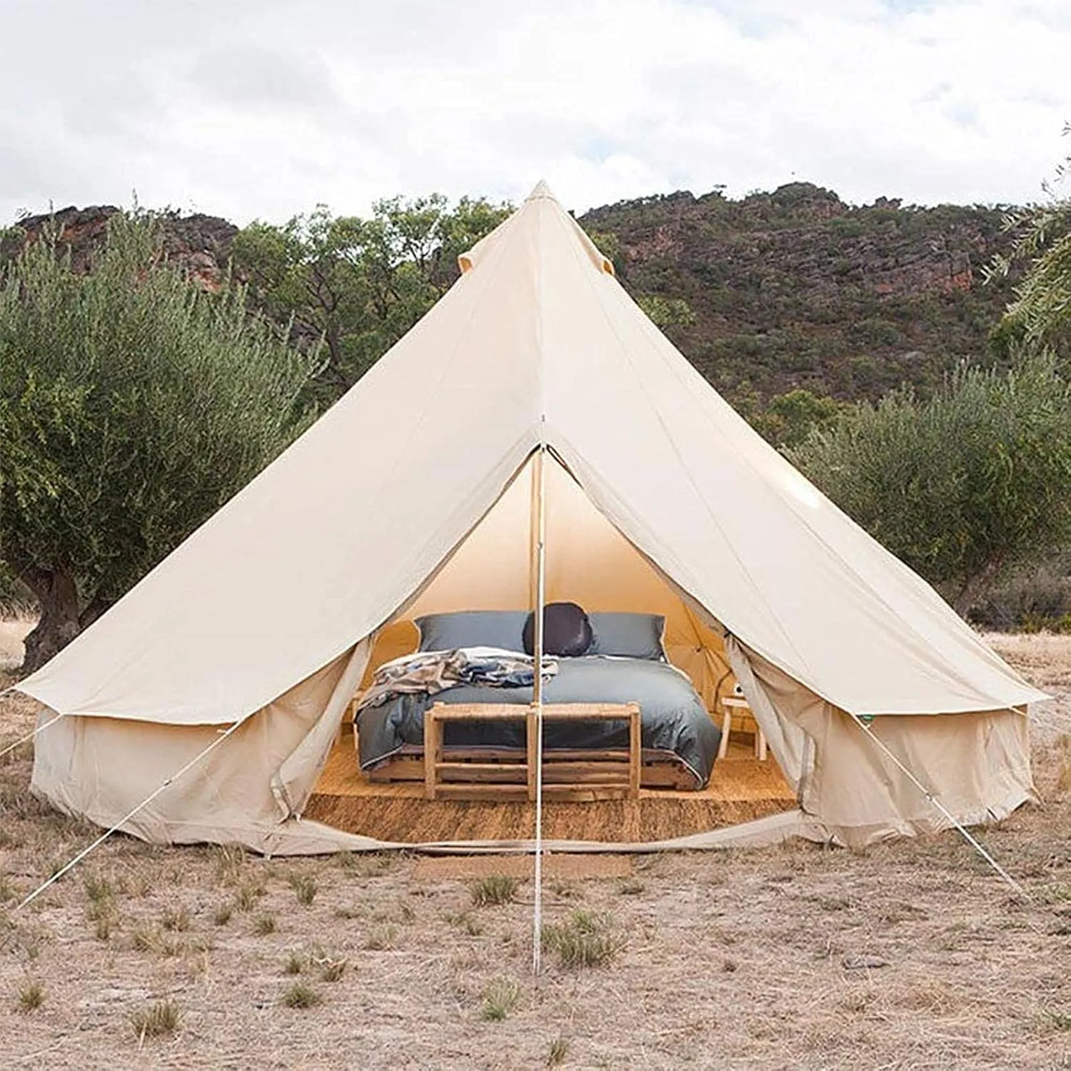 Tent Canvas Tent with Stove Hole Cotton Canvas Tents Yurt Tent for Camping 4-Season Waterproof Tent for Family Camping Outdoor Glamping, Luxury Teepee