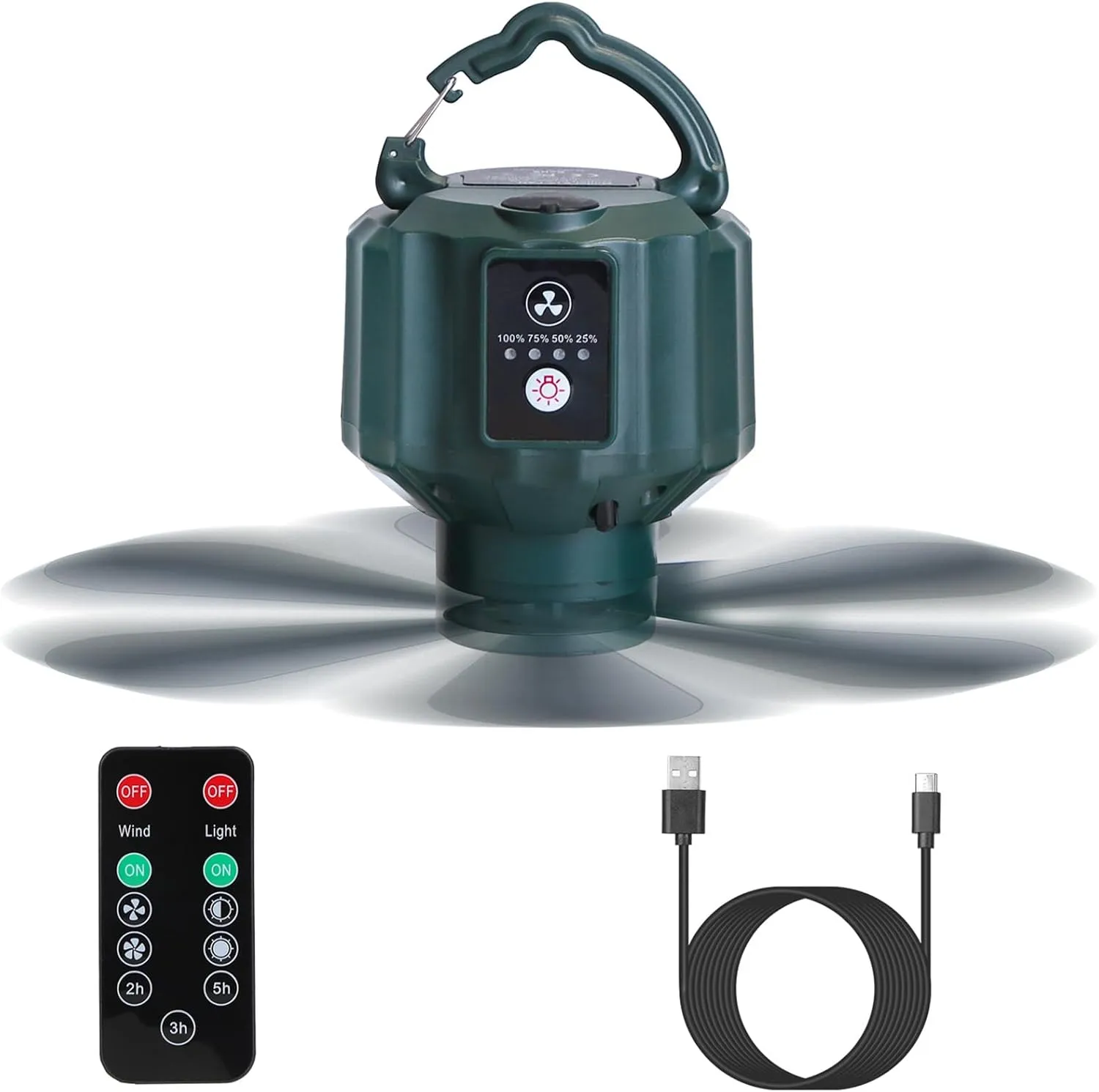 Tent Ceiling Fan for Camping,5200mAh USB Battery Operated Portable Camping Fan Hanging Tent Lantern Fan with 3 LED Light Brightness 3 Fan Speed Smart Timer Remote Control for Outdoor Tent Canopy,RV