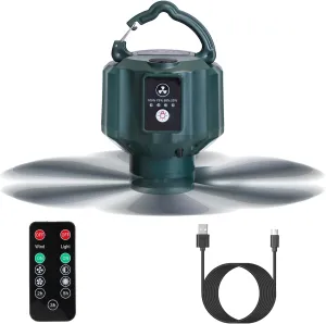 Tent Ceiling Fan for Camping,5200mAh USB Battery Operated Portable Camping Fan Hanging Tent Lantern Fan with 3 LED Light Brightness 3 Fan Speed Smart Timer Remote Control for Outdoor Tent Canopy,RV