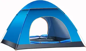 Tent, Pop Up Tent 2 3 4 Man Camping Tent Waterproof, Four Seasons Universal Travel Tent, Portable Tent with Backpack, Blue