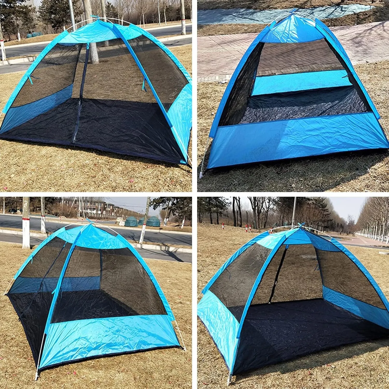 Tent Ultralight Pop-up Camping Tent Outdoor Mesh Tent Beach Leisure Net for 2 Person (Blue One Size)
