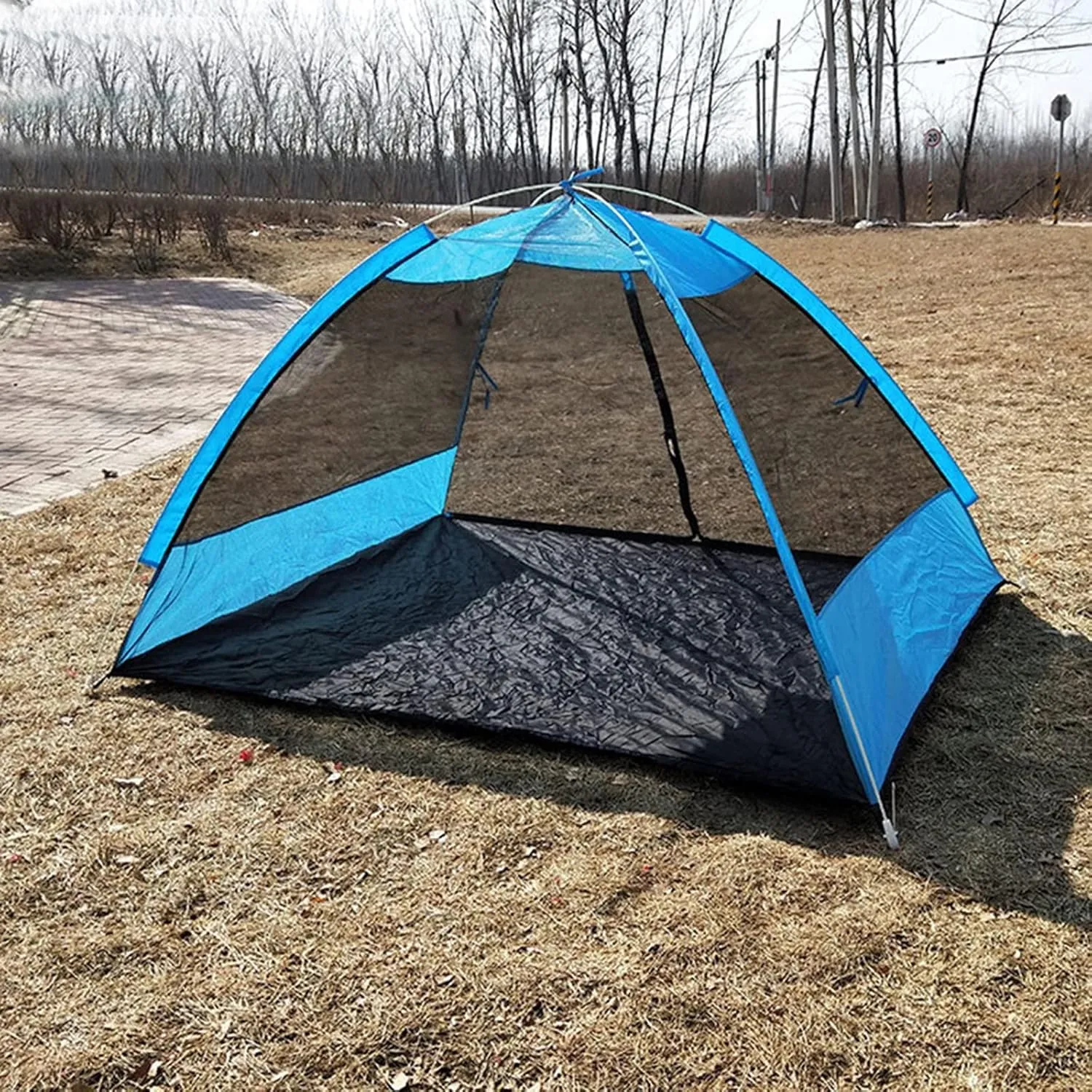 Tent Ultralight Pop-up Camping Tent Outdoor Mesh Tent Beach Leisure Net for 2 Person (Blue One Size)