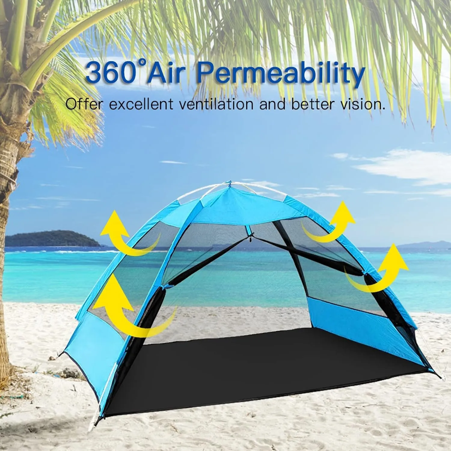 Tent Ultralight Pop-up Camping Tent Outdoor Mesh Tent Beach Leisure Net for 2 Person (Blue One Size)