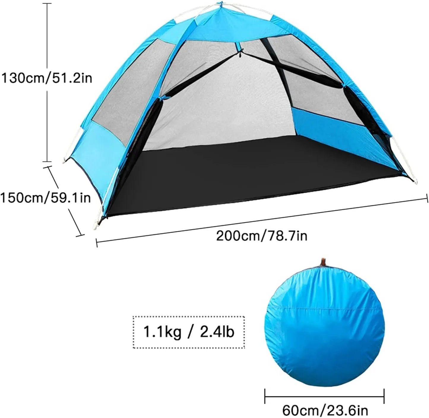 Tent Ultralight Pop-up Camping Tent Outdoor Mesh Tent Beach Leisure Net for 2 Person (Blue One Size)