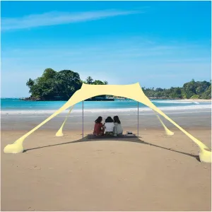Tents Beach Tent, Camping Tarp Sun Shelter, Portable Lightweight Anti UV Awning Canopy, with 2 Aluminum Poles, 4 Pole Anchors, Sand Shovel Carrying Bag,E