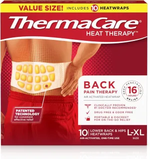 ThermaCare Advanced Back & Hip Therapy Adhesive HeatWraps, Disposable Heat Therapy Patches, Heat Pads for Instant Muscle & Herniated Disc Pain Relief, HSA/FSA Eligible & Approved, L/XL, 10 Count