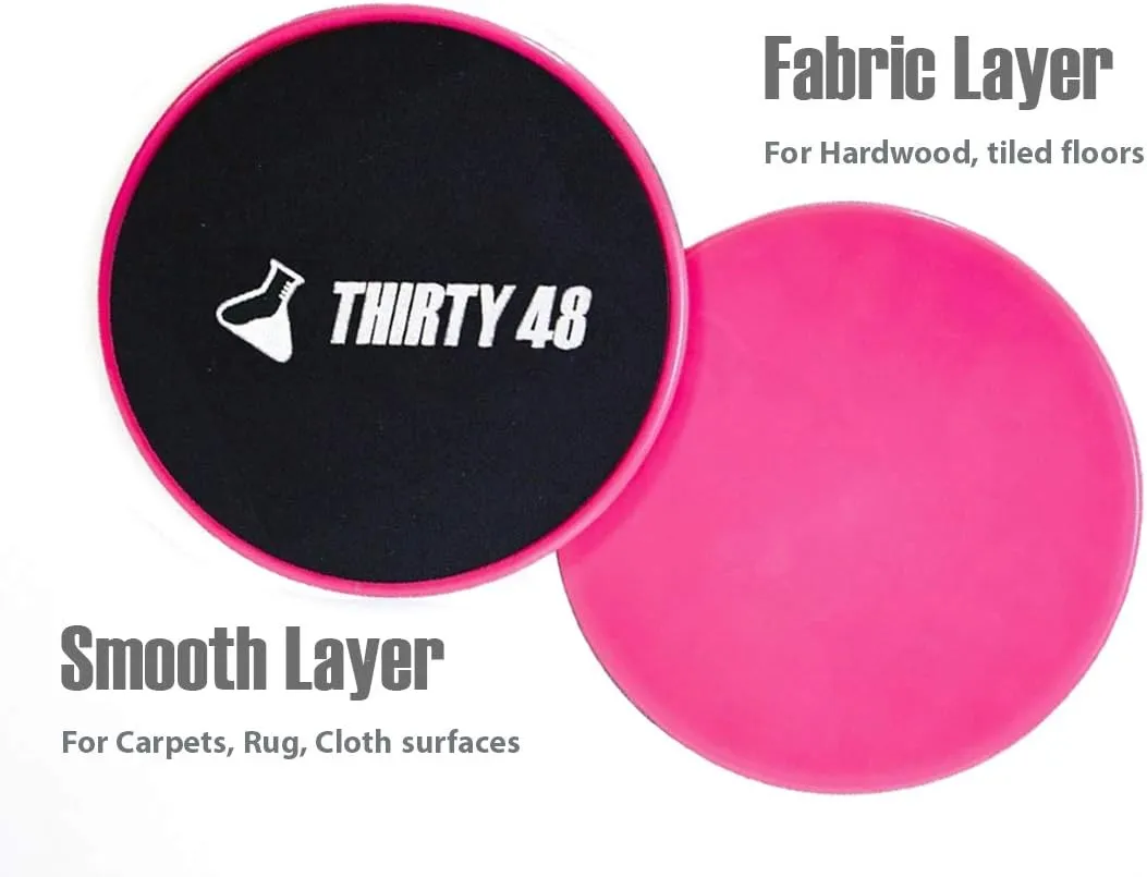 Thirty48 Gliding Discs Core Sliders and 5 Exercise Resistance Bands | Strength, Stability, and Training for Home, Gym, Travel | User Guide & Carry Bag