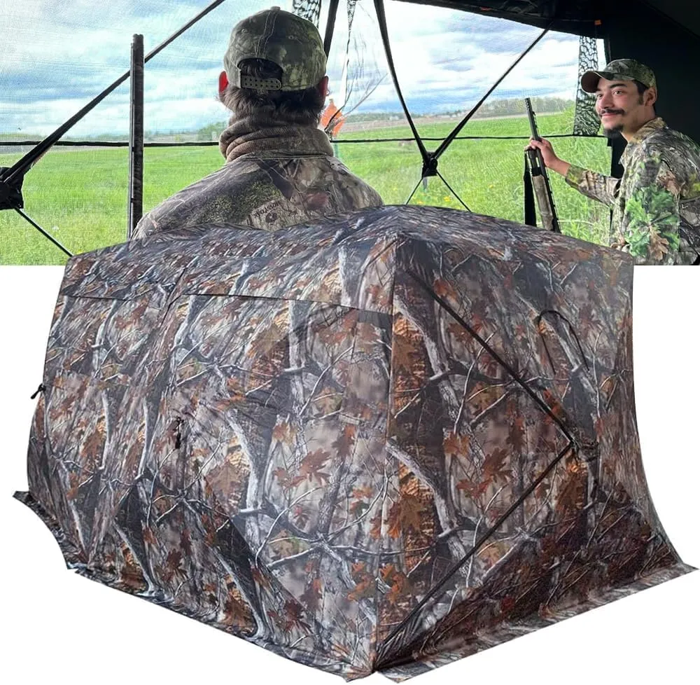 THUNDERBAY Bunkhouse Pop Up Portable 6 Person Side-by-Side Hunting Blind, Footprint: 140"x70" with 80" Height