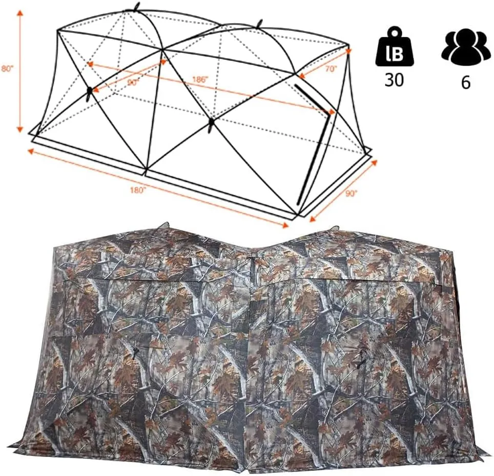 THUNDERBAY Bunkhouse Pop Up Portable 6 Person Side-by-Side Hunting Blind, Footprint: 140"x70" with 80" Height